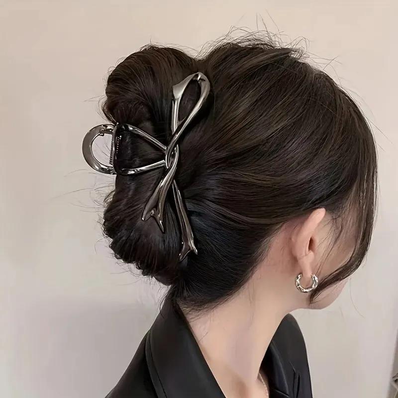 1 Multi-color Irregular Bow Large Grab Clip WOMEN'S Back Hair Clip Simple Design Advanced Sense Shark Clip Suitable for Daily US