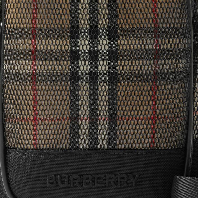 Burberry Vintage Check Mesh Crossbody Bag Black Leather Trim Men's Messenger Bag 80659071