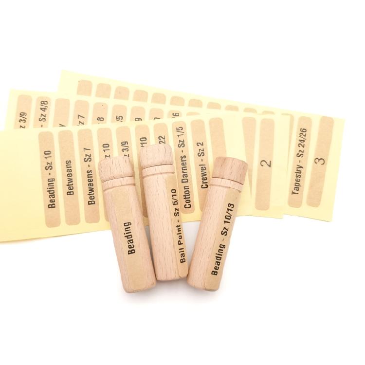 8Pcs Wooden Needle Storage Tubes with Labels for Sewing Pins Knitting Needles