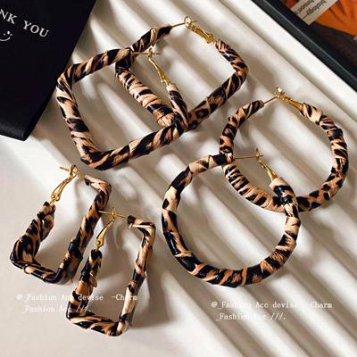 Silver Needle Leopard Print Geometric Hoop Earrings - Trendy High-End Spicy Girl Style for Women