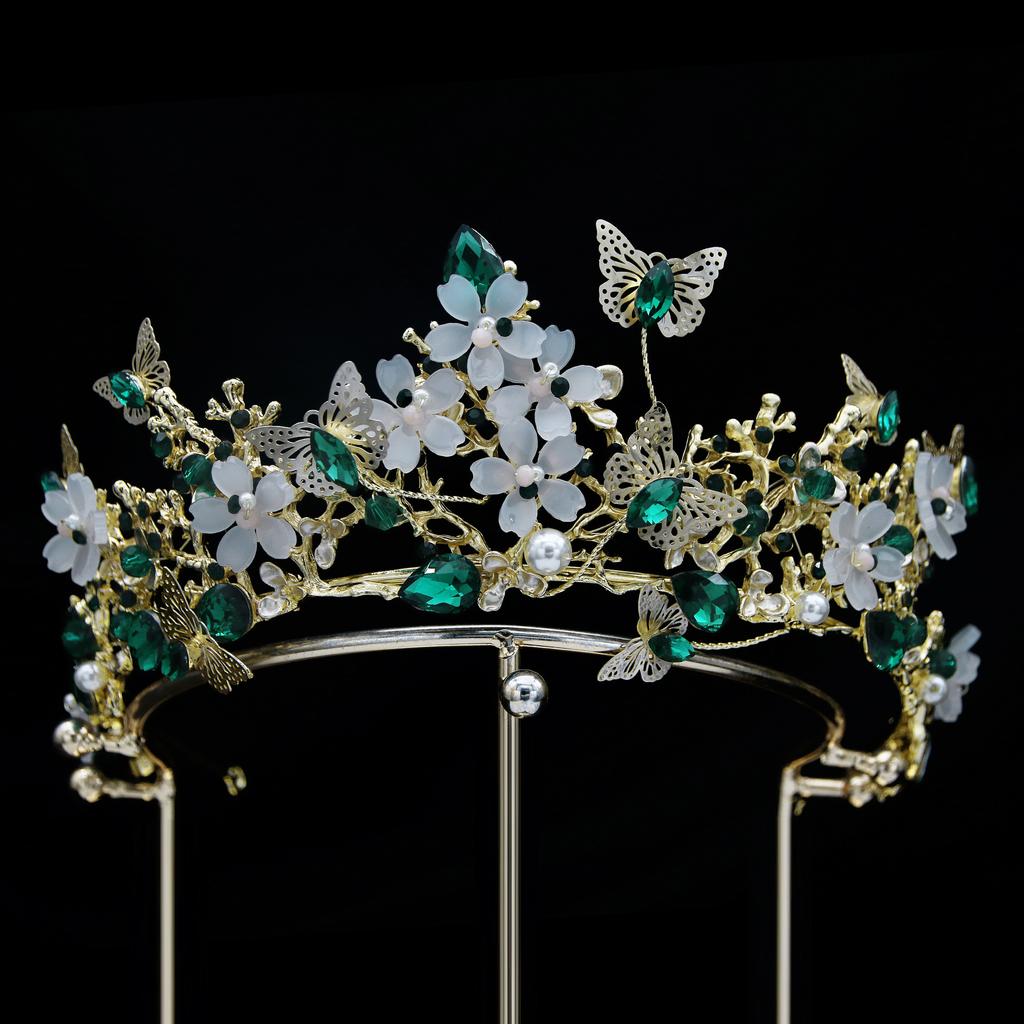 Spring European and American Bridal Crown Tiara Baroque Alloy Crystal Butterfly Garland Wedding Hair Accessories