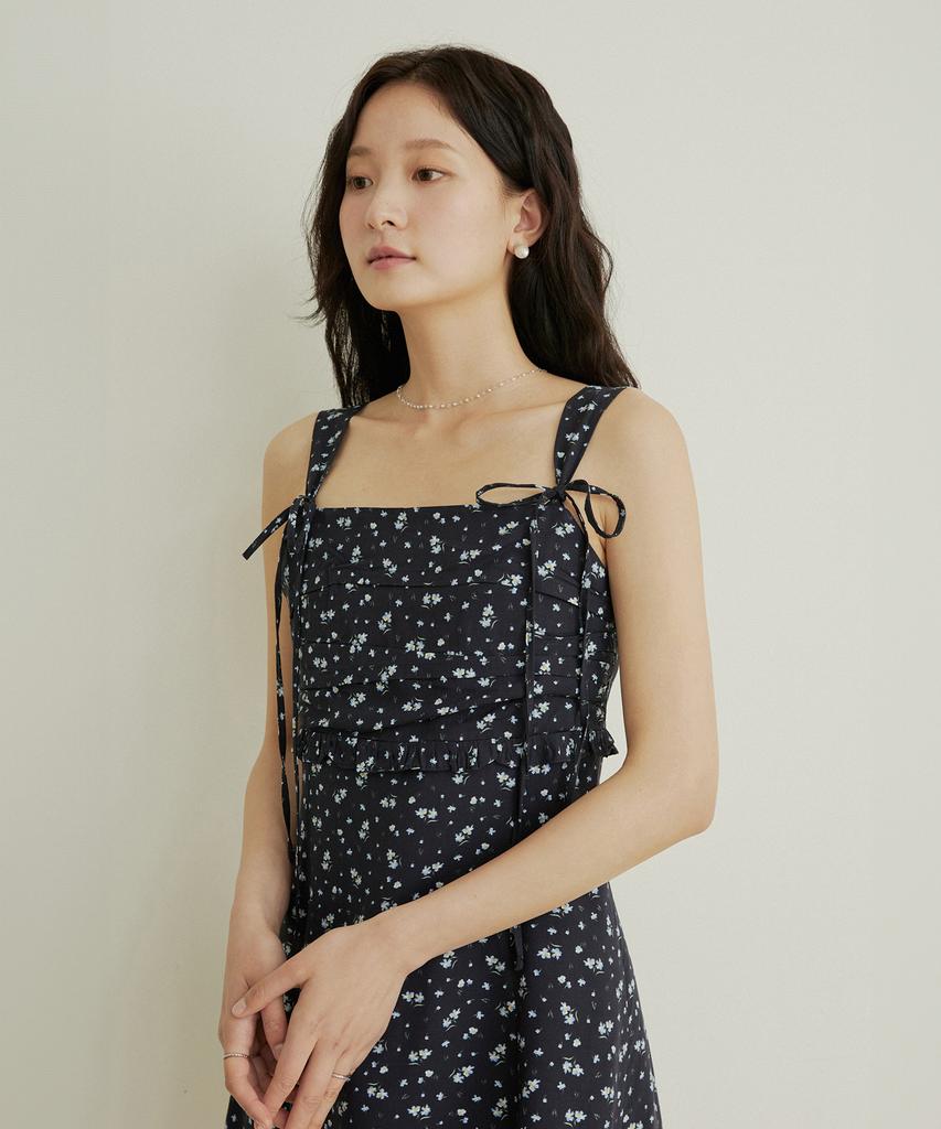 ADAUL Flower Pattern Shirring Mini Dress - Navy