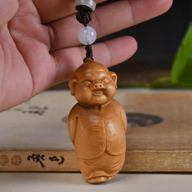 Natürliche Zypresse Glücksschwein Skulpturen und Figuren Handgeschnitzt Niedlicher Heimdekor Anhänger Reichtum Glück Feng Shui Dekor