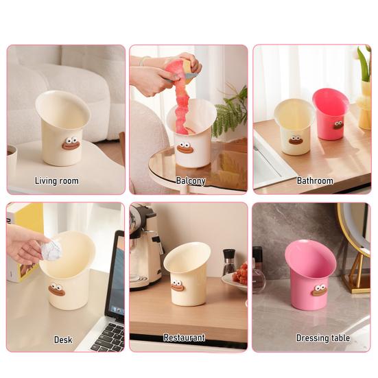 Coș de gunoi de birou Coșuleț drăguț pentru deșeuri cu Mini perie de curățat Buze amuzante de cârnat Mic coș de gunoi pentru birou Masă de toaletă