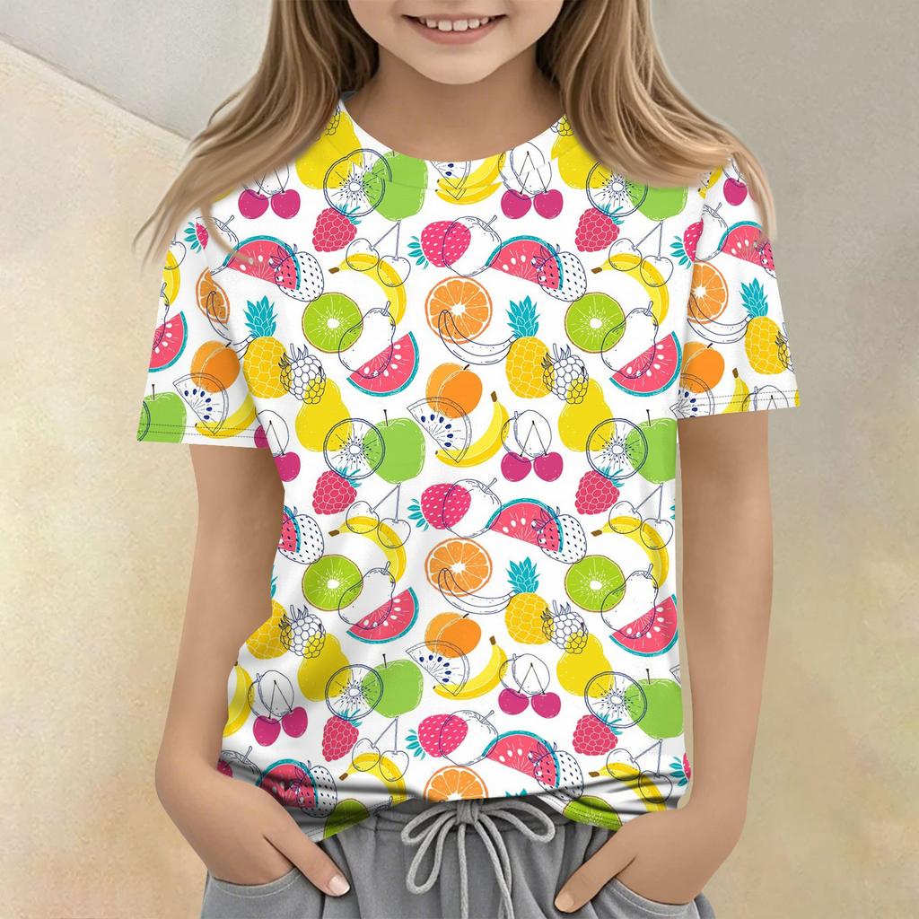 Children's Printed Round Neck Short Sleeved Casual T-shirt