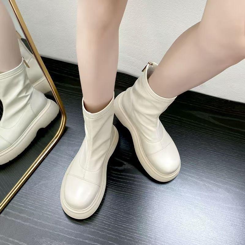 Comfortable Small Fragrant Style Solid Color Round Head Women's Boots Popular European and American Elegant Retro British Style Martin Boots