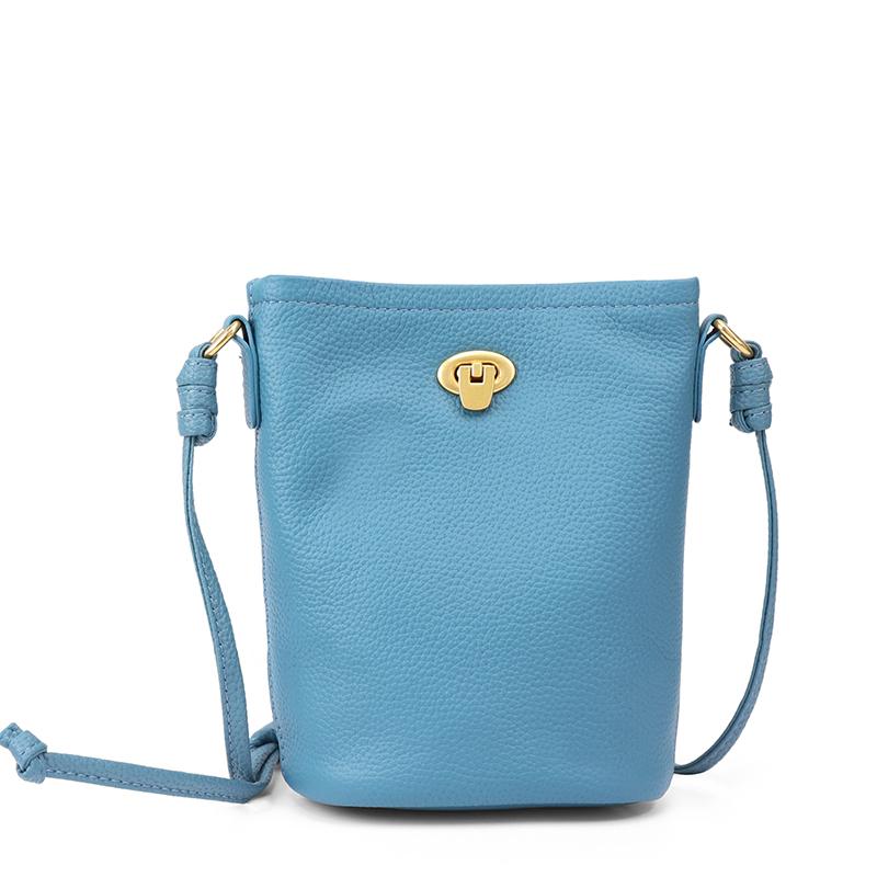 

Women Genuine Leather Mini Bucket Bag Soft Retro Lock Adjustable Strap Casual Daily Commute Phe Crossbody Shoulder Handbag 14x9x18cm небесно-голубой