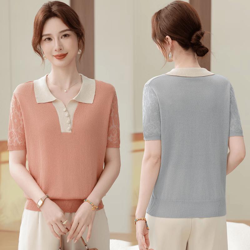 Yuzhaolin Women s Lapel Knit Summer Top 120