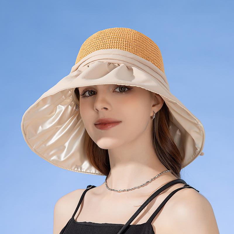 Luxury Summer Bucket Hat for Women Breathable Mesh Spliced 12cm Large Brim Sun Cap Candy Color Elegant Ladies Casual Bow Top Hat