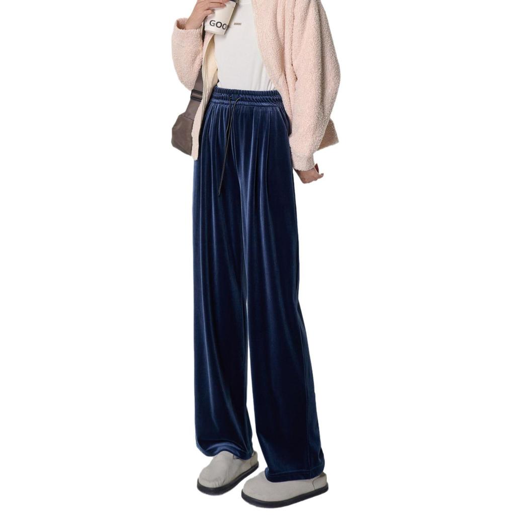 Spring Women's Retro Velvet Wide-Leg Pants - Loose, Casual, High-End, 400g