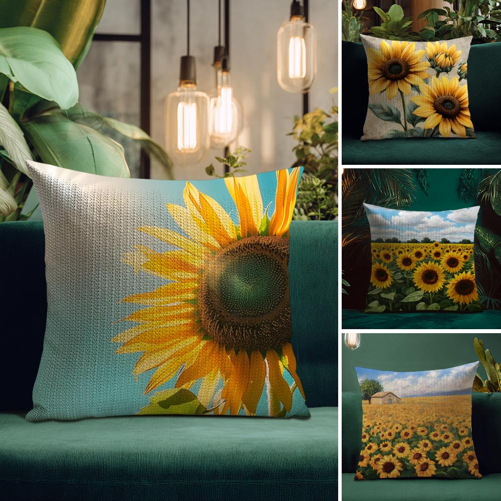 Sunflower Fashion Cushion Cover Natural Linen Pillow Case DoubleSided Print Decorative Sofa Pillowcase Home Decor Gift