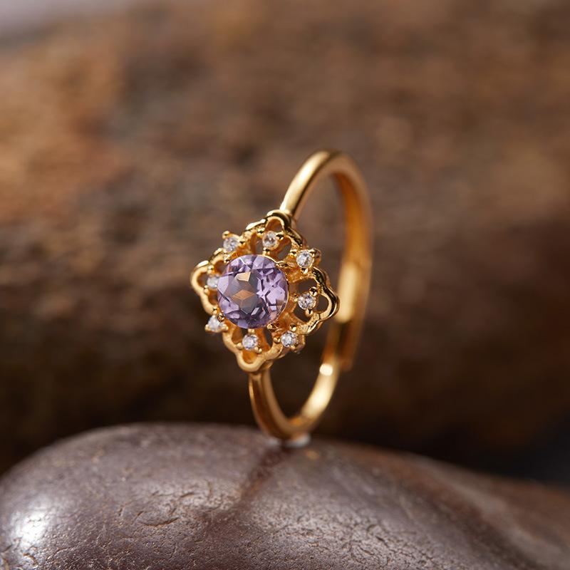 Inel de comoară natural colorat High Sense Light Luxury placat cu argint sterling S925 aurit 18K Inel pentru degetul arătător Bijuterii de nișă Femei