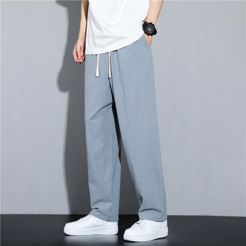 Summer new men's cotton and linen casual pants solid color large size loose and thin breathable straight pants men's pants