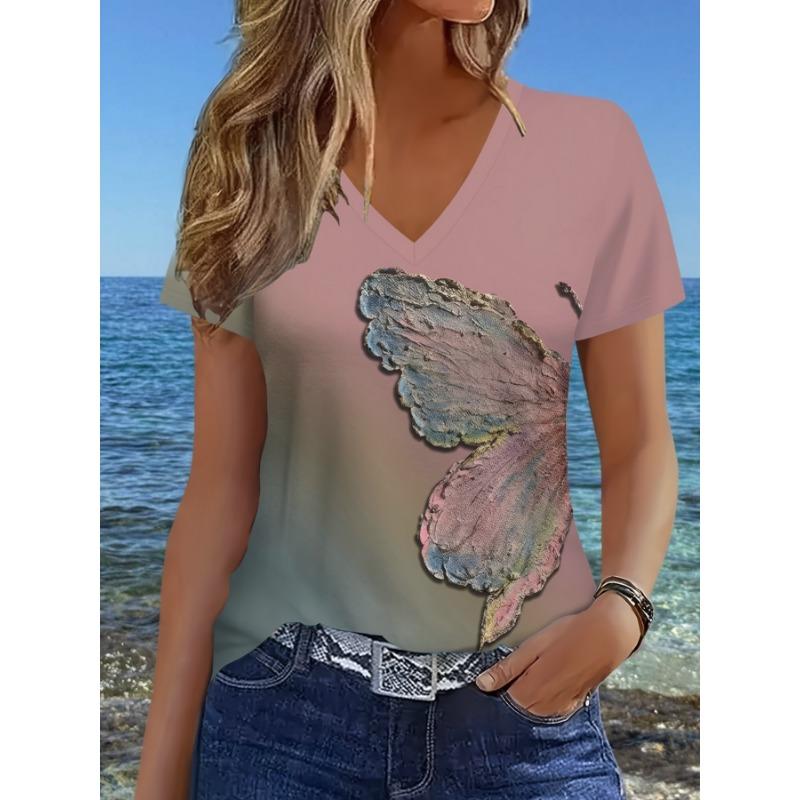 3D Printed Breathable V-neck Short-sleeved T-shirt S