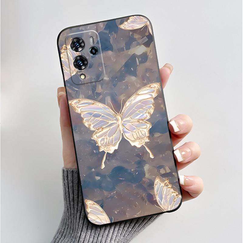 For ZTE V40 Pro 9046 Case Black Jelly Soft Silicone TPU Butterfly Flowers Pattern Phone Casing For ZTE Blade V40 Pro Back Cover