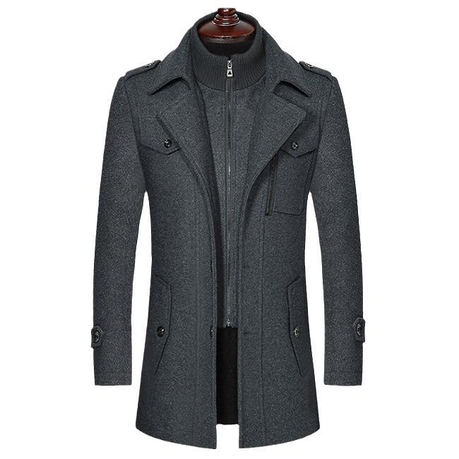 Men's Winter Wool Coat - Double Collar, Mid-Length for Middle-Aged and Elderly