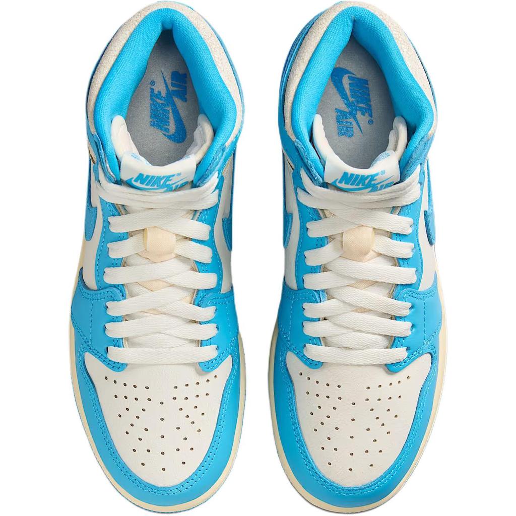 Jordan Zapatillas de Baloncesto para Niños Air Jordan 1 UNC Antideslizantes Resistentes a la Abrasión de Caña Alta Blancas Azules FD1437-402