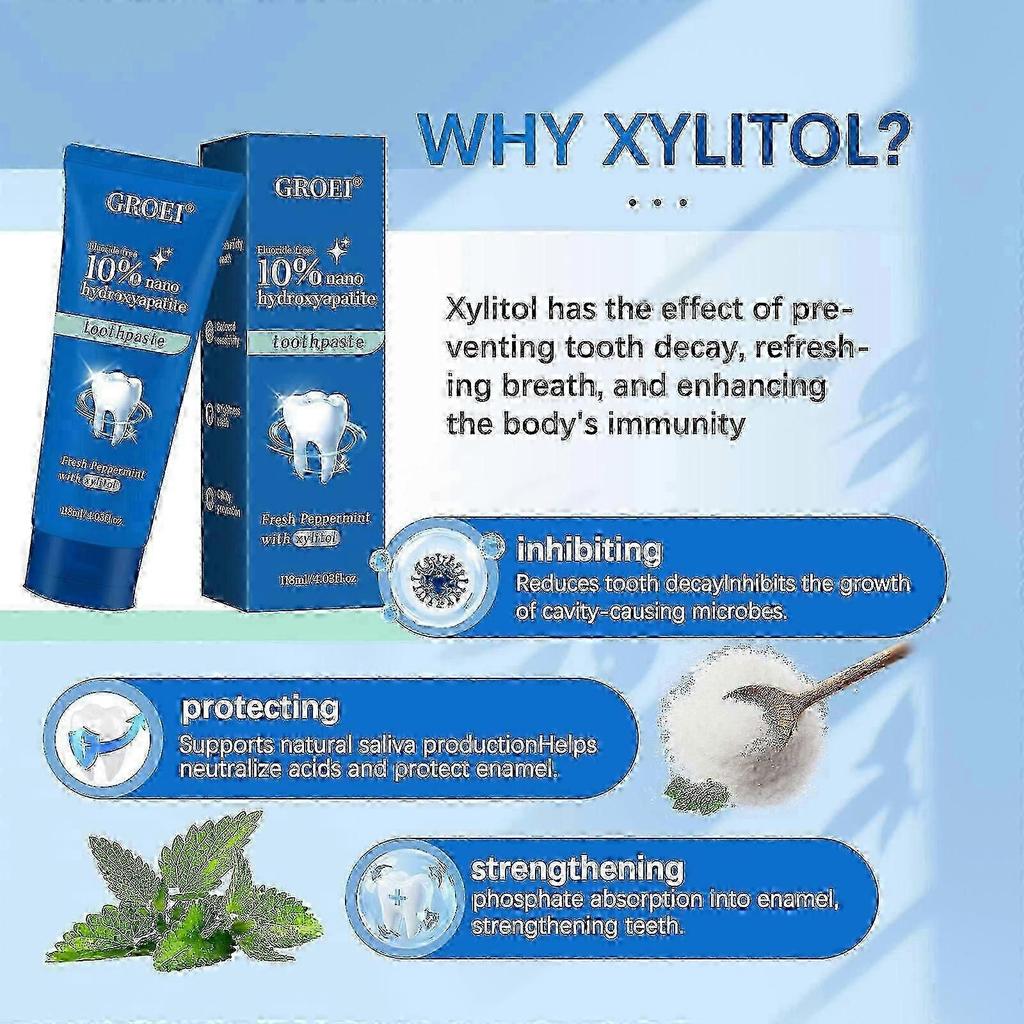 10% Nano Hydroxyapatite Toothpaste (fluoride Free), Whitening, Remineralizing, Natural, Sensitive Teeth, Xylitol Nano-hydroxyapatite Toothpaste, Mint