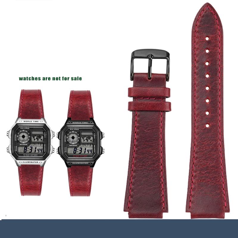 

AE1200 Modified leather Watch strap For Casio AE-1200/1300/1000 / A159 / A158 convex interface men s vintage leather watch band 18mm
