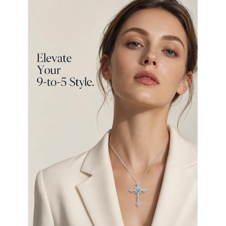 Exaggerated Moissanite Cross Pendant Necklace Full-Set S925 Sterling Silver Jewelry Accessory