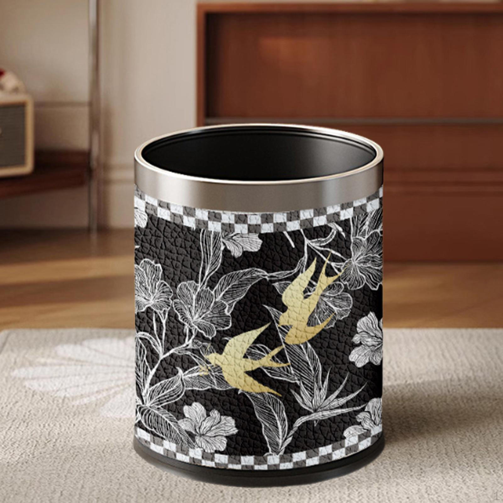 

Открытый верх из искусственной кожи мусорный бак для кухни и гостиной Black w Silver Rim