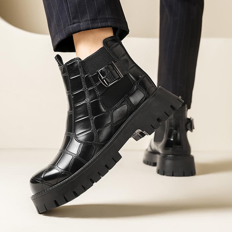 Fashion High Quality Men's Platform Boots Thick Soled Formal Leather Boots Men Office Work Dress Boots Brand Comfortable Chelsea Boots