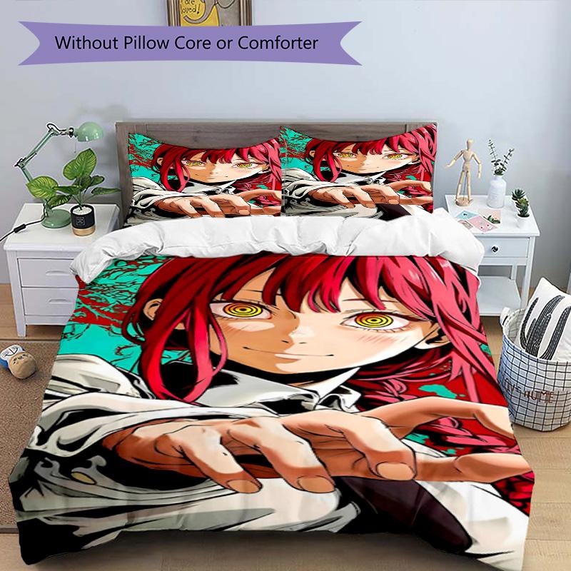 3pcs Duvet Cover Set (1*Duvet Cover + 2*Pillowcase, Without Core), Makima Chainsaw Man Print Bedding Set, Bedroom Decor, All‑Season, Birthday Gift