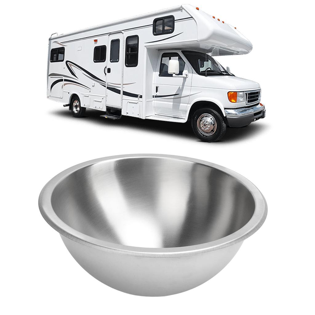 Camper Round Sink RV Kitchen Bath Sink 304 Stainless Steel Large Capacity 12 Inch 40mm Sewer Outlet for Boat  RV Camper