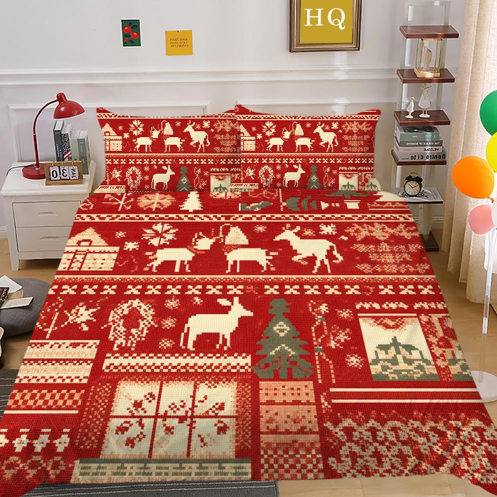 Weihnachtsdruck 3D-Druck Polyester Kissenbezug Bettbezug Zwei- oder Dreiteiliges Set