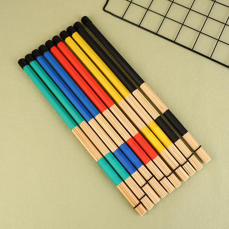 1Pair Bamboo Drumsticks Drum Sticks Percussion Drum Brushes Bundle Harmmer With Rubber Handle Drum Accessories