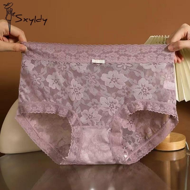 

Женские кружевные трусики с дышащим антибактериальным хлопковым промежностным швом, сексуальные трусики средней посадки с цветочным принтом для женщин L фиолетовый