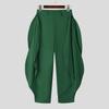 INCERUN Men Zip-up Waist Solid Color Irregular Ruffled Casual Long Harem Pants Trousers