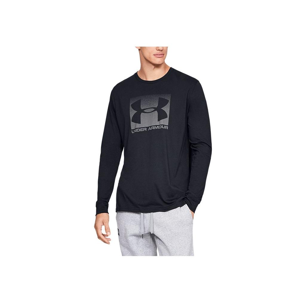 Under Armour Logo Print Sports Crew Neck Long Sleeve T-Shirt Men Tops Black 1329586-001