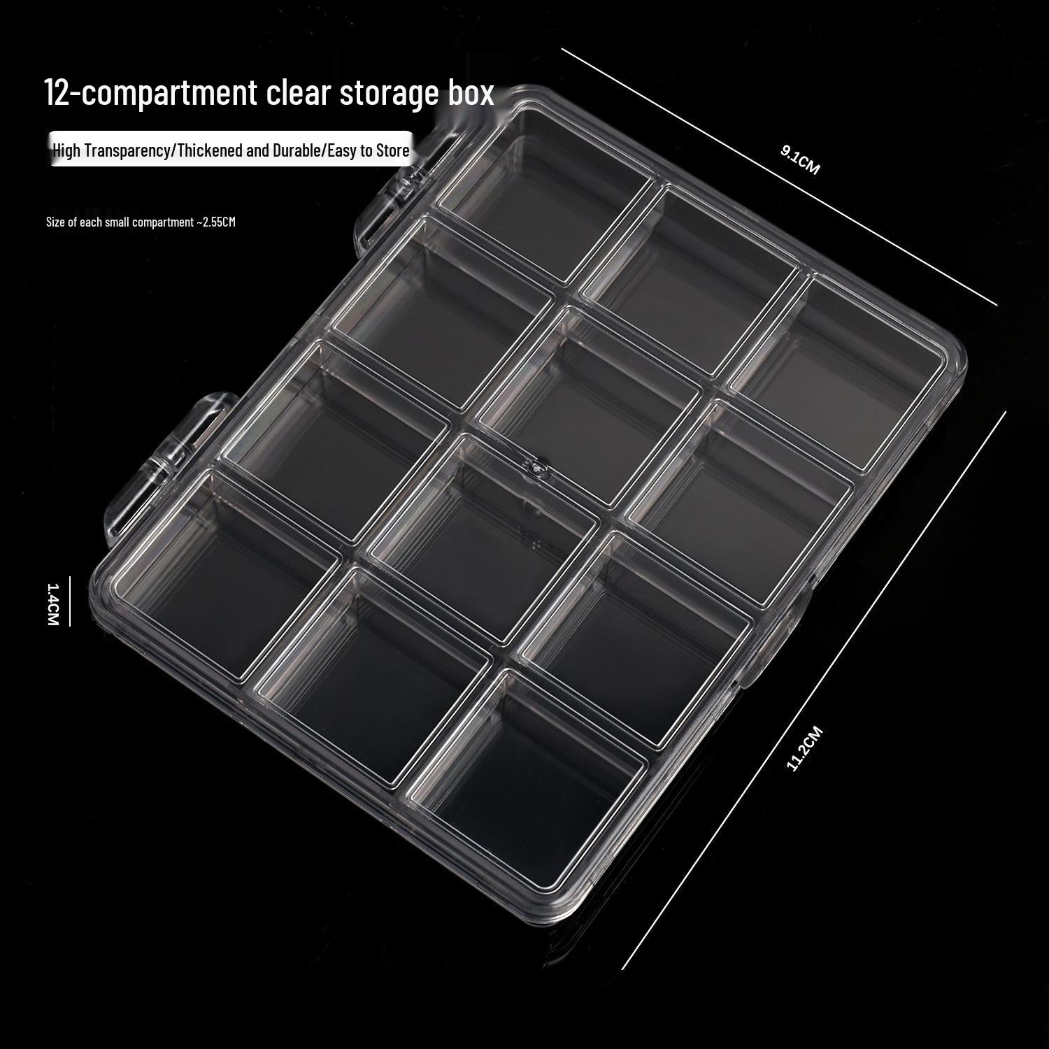 Nail Art Accessories 12-Compartment Transparent Storage Box for Beads and Decorations