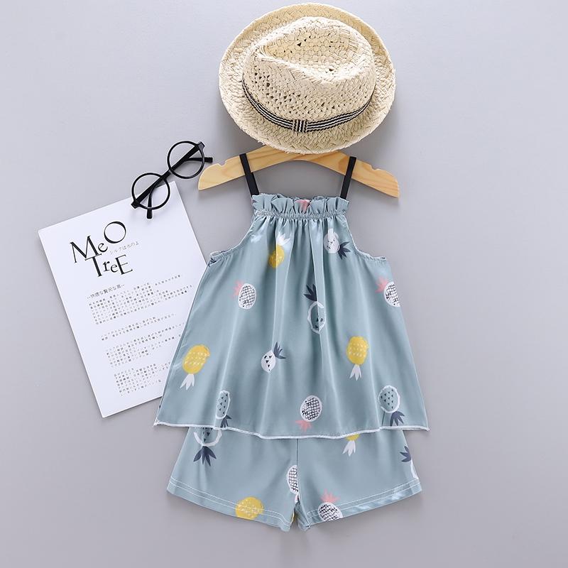 Baby Kids Girls Pineapple Pattern Sling Outfits   Blouse Tops+Shorts Sleepwear Set Pajamas