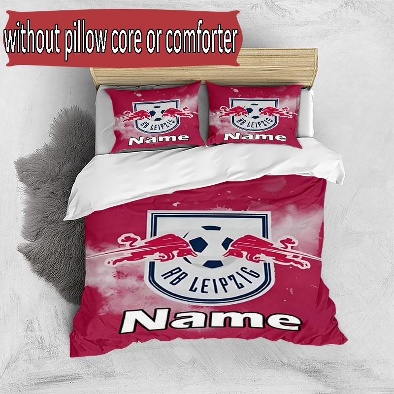 3-teiliges Bettbezug-Set (1 * Bettbezug + 2 * Kissenbezug, ohne Kern), Benutzerdefiniertes Namens-RB Leipzig-Muster Bettwäscheset, Heimschlafzimmer Dekor Geschenk