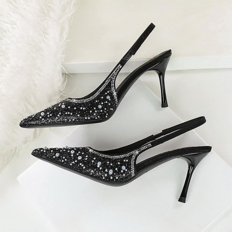 Shiny Sequin Pearl Wedding Women Pumps Luxury  Evening Party Slingbacks Slip on Sexy Pointed Toe High Heeled Female Shoes