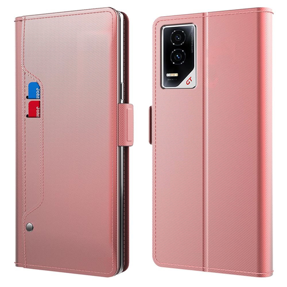 

For Honor GT Case Stand PU Leather Phone Cover Card Holder Mirror Rose Gold