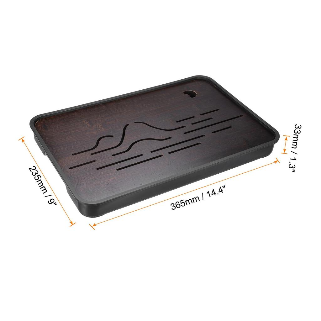 Uxcell Bamboo Chinese Kung Fu Tea Tray, 14.4" with Beautiful Mountain Pattern, Bamboo Table Furniture with Vintage Tea Water Storage Box, Brown and