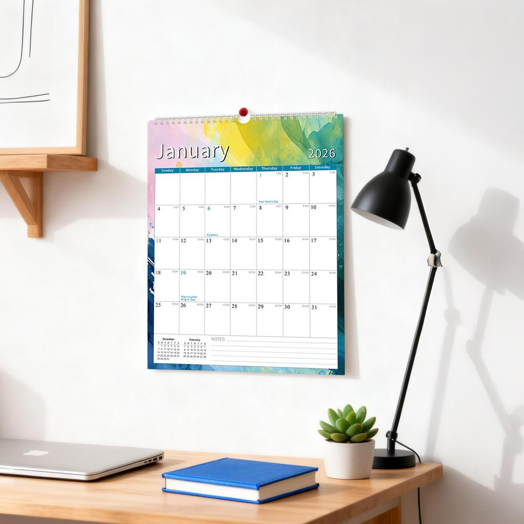Väggkalender 2026 12x17 tum 12 månader Jan till Dec 2026, Tjockt 120GSM Papper, Stor Blockerad Månadskalender för Anteckningar, Hemmakontor & Skolschemaläggning
