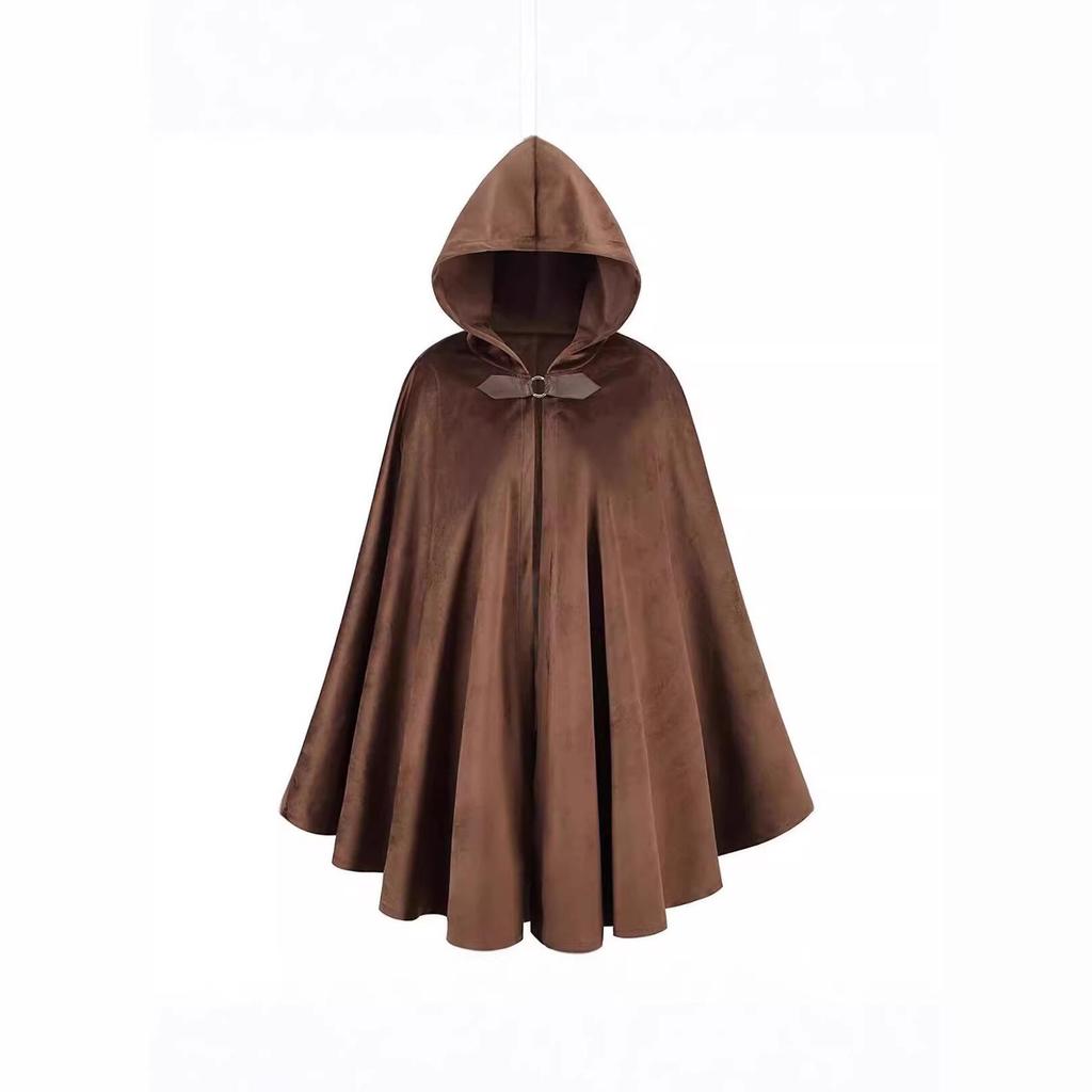 Medieval Velvet Deerskin Hooded Cloak - Renaissance Cosplay Costume Robe