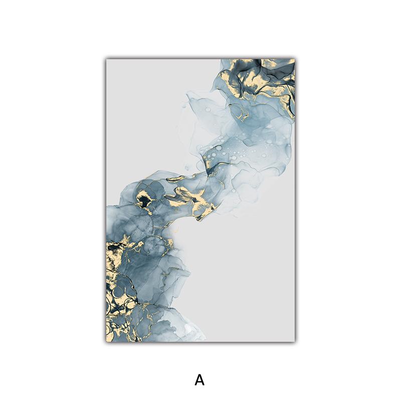 Abstract Marble Blue Golden Watercolor Ink Poster Nordic Modern Wall Art Canvas Painting Print Picture For Living Room Decor