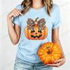 T-Shirt for Women Scary Pumpkin Head Graphic Tops Leopard Evil Pumpkin Face Halloween Print Tee Shirts Y2K Aesthetic Streetwear