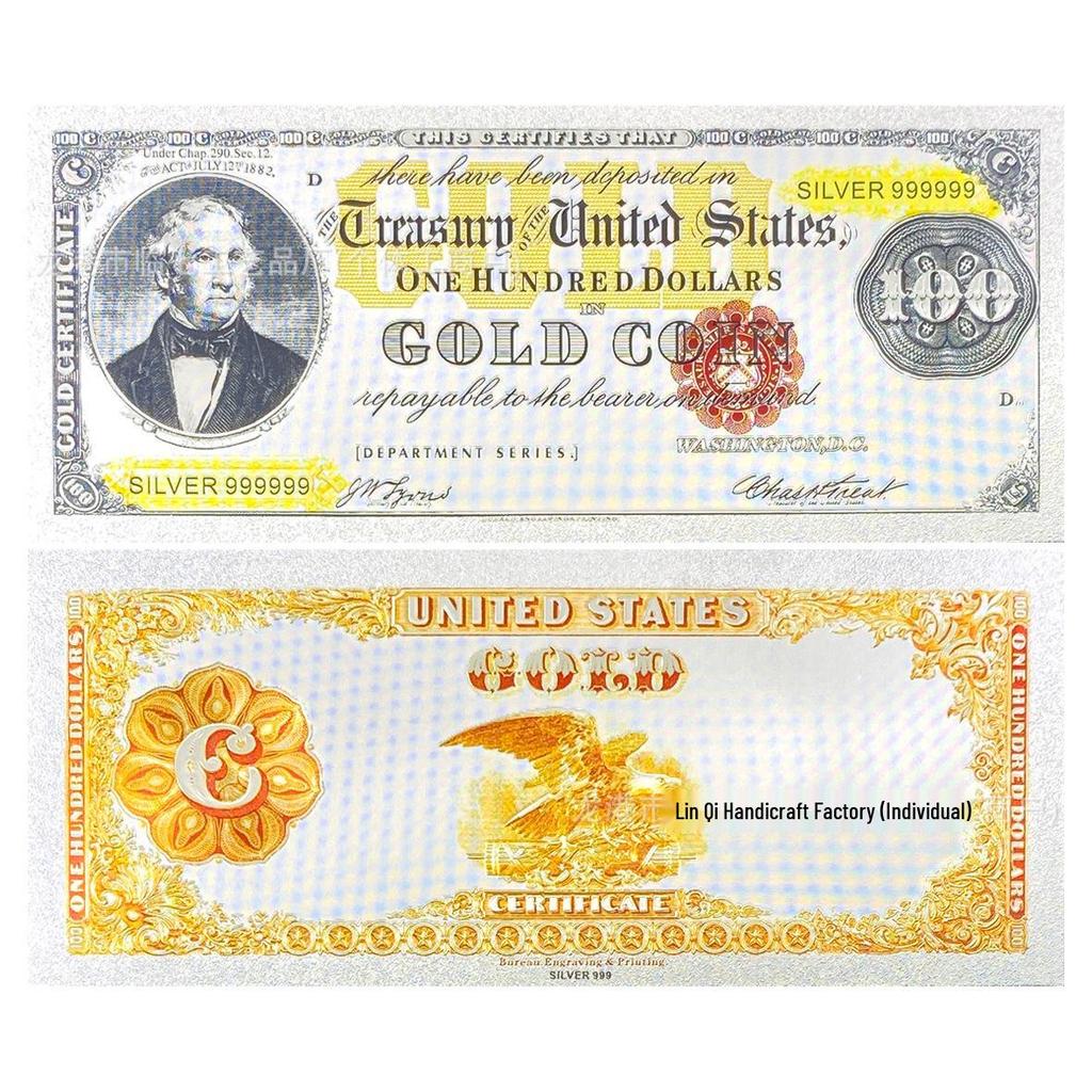 Creative Silver PET US Dollar Commemorative Banknote Bookmark for Theme Parties and Card Collections