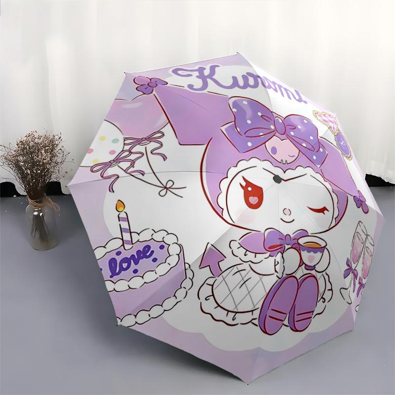 1pc Kuromi Automatic Opening Folding Umbrella with Heart-Shaped Decoration - Portable 3-Fold Design, 8-Rib Iron Frame Outdoor Umbrella for Festive Gif