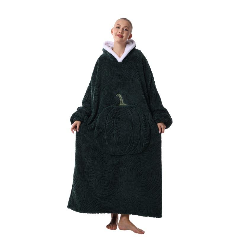 Wearable Blanket Hooded Robe for Women and Men Oversized Winter Warm Flannel Sweatshirt Blanket Hoodie Thick Fleece Blanket with Sleeves and Pocket
