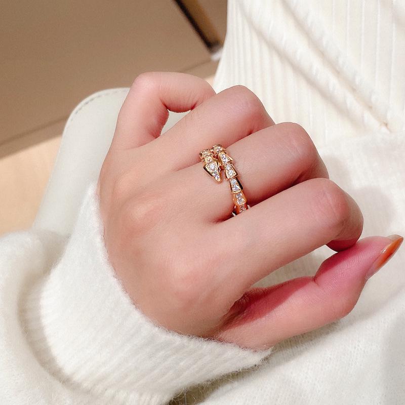 Platinum-Plated Zircon Snake Ring – Trendy Open Snake Bone Design