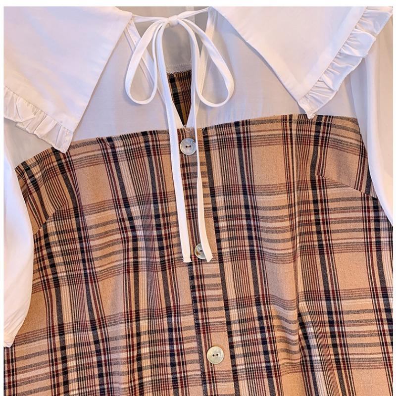 Plus Size Women's Summer Pastoral Print Fake Two Doll Neck Dress