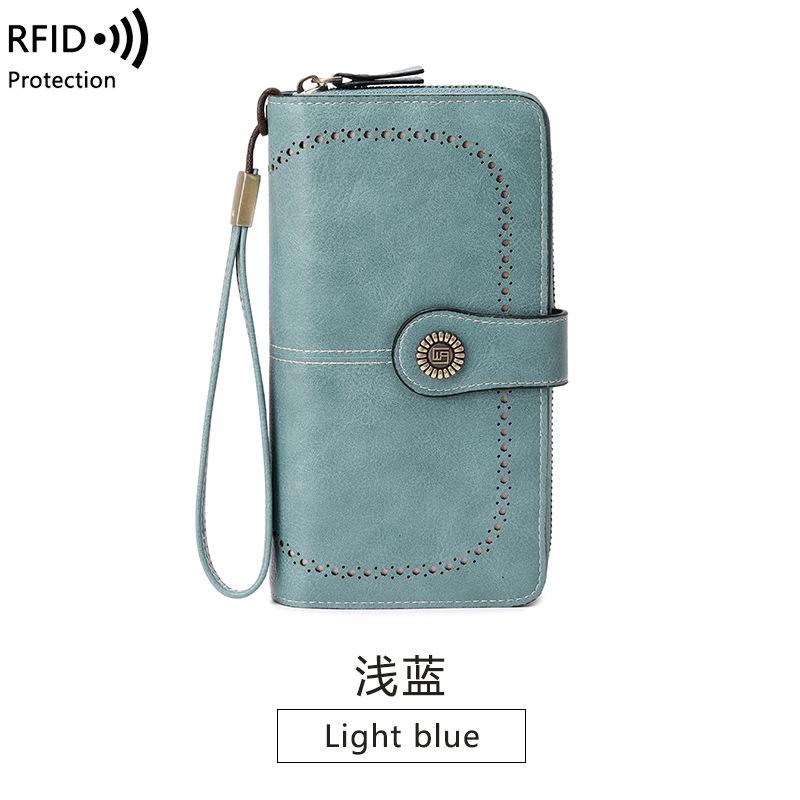 

Антимагнитный кошелек, длинная молния, женский кошелек, кошелек, новый клатч большой вместимости. светло-синий