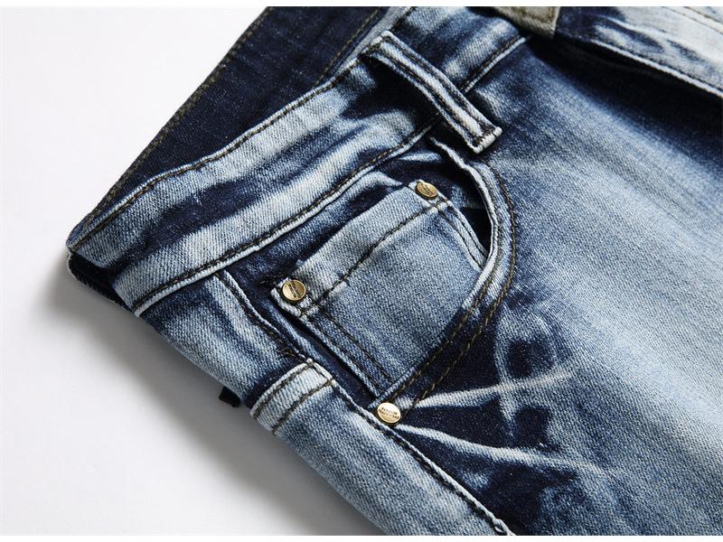 2023 Pánské tenké elastické maskáčové barevné bloky Skinny Jeans 3132